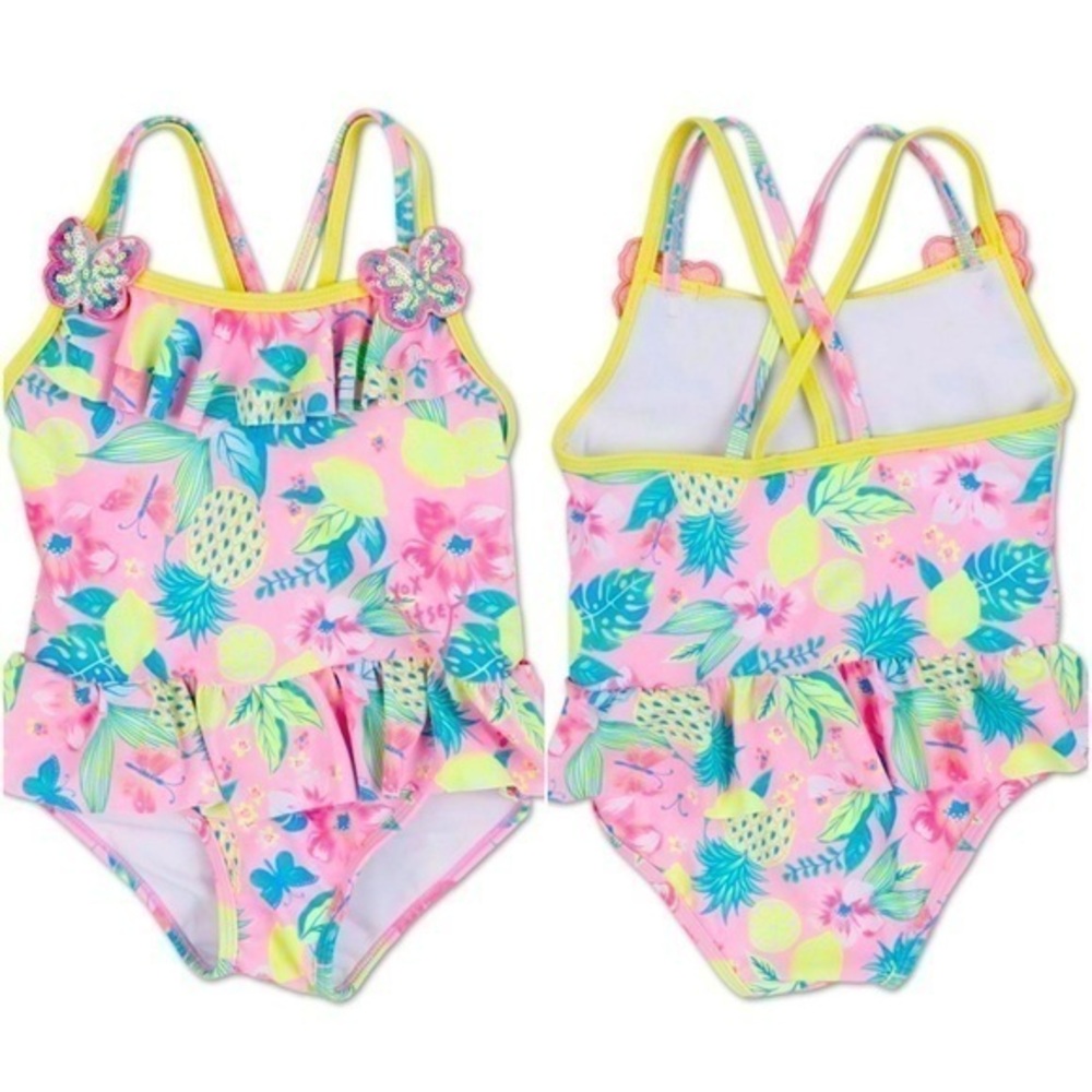 Betsey Johnson Sequin Butterfly Youth Girls Tropical Summer 1 Pc Beach Swimsuit